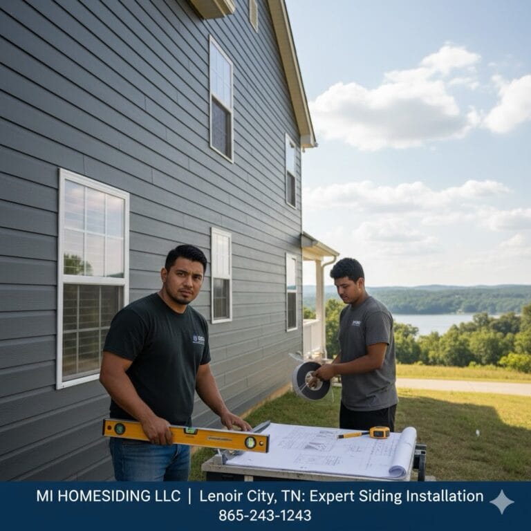 James Hardie fiber cement siding installation in Knoxville TN - Grey Lap Siding.