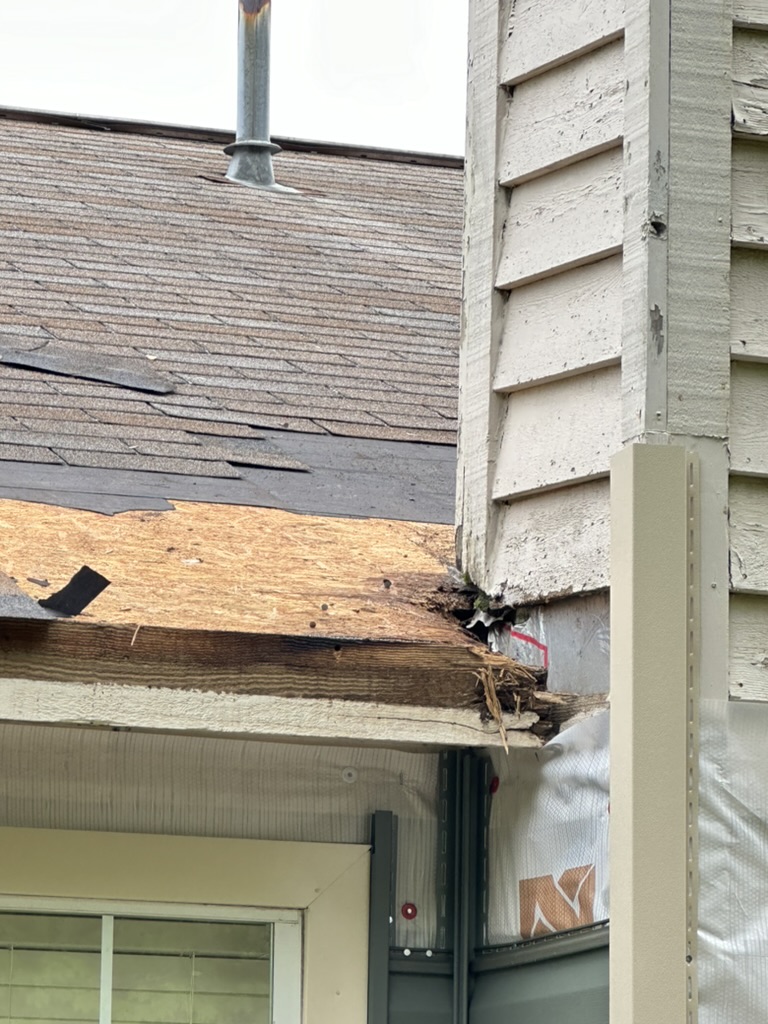 Roof flashing failure and wood rot causing roof leak in Knoxville TN