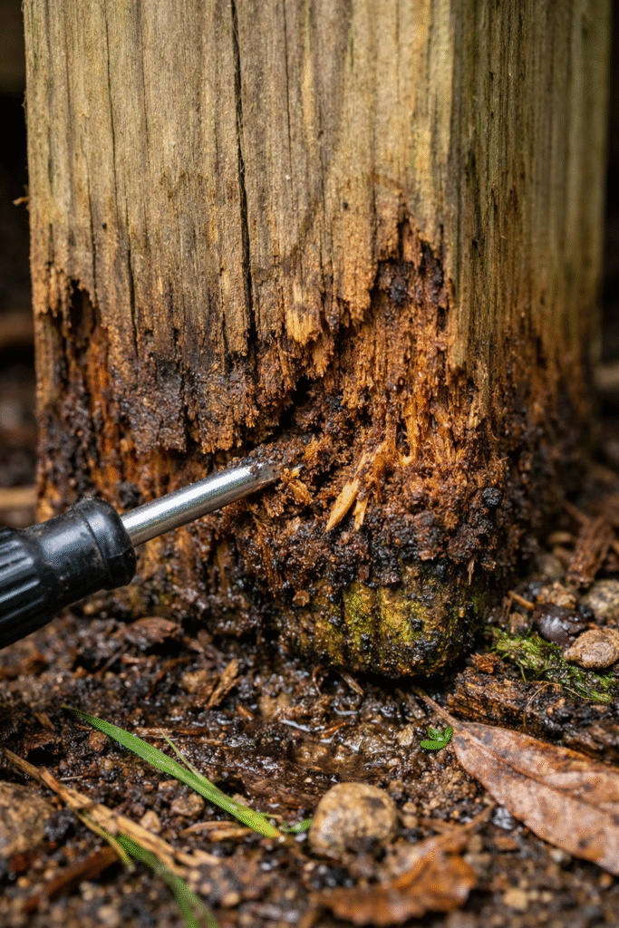 Inspecting a deck ledger board connection for structural safety.