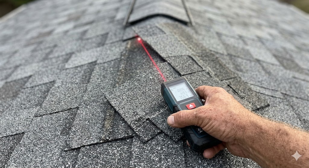 Side-by-side comparison of premium asphalt shingle and standing seam metal roofing material samples for a Knoxville homeowner.