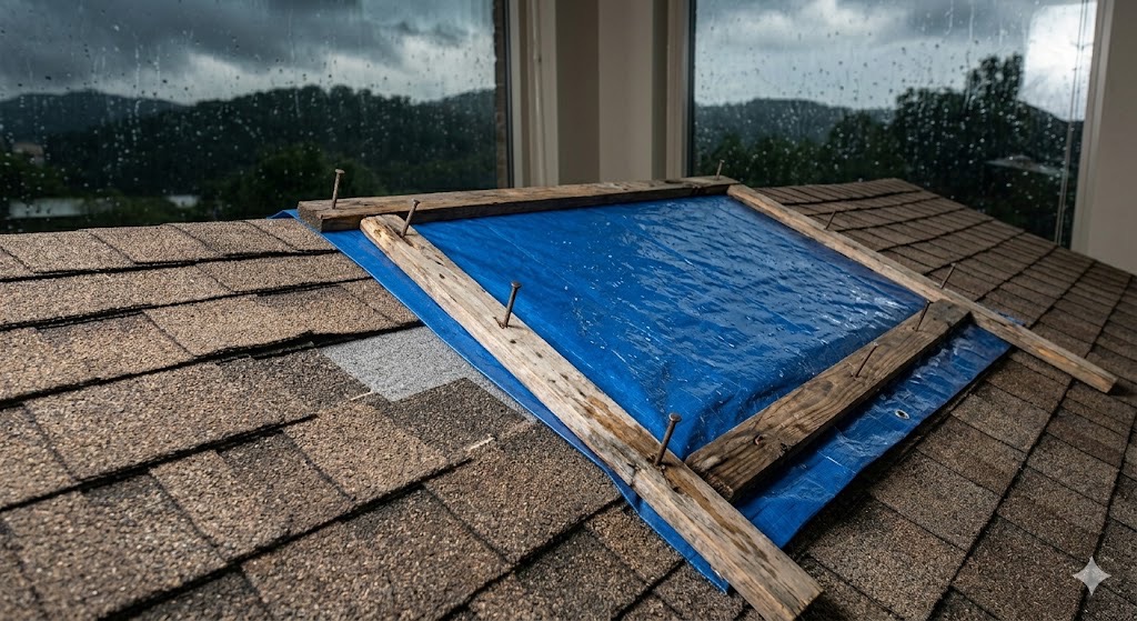 Identifying hidden wind damage with creased shingles on a roof in Knoxville TN