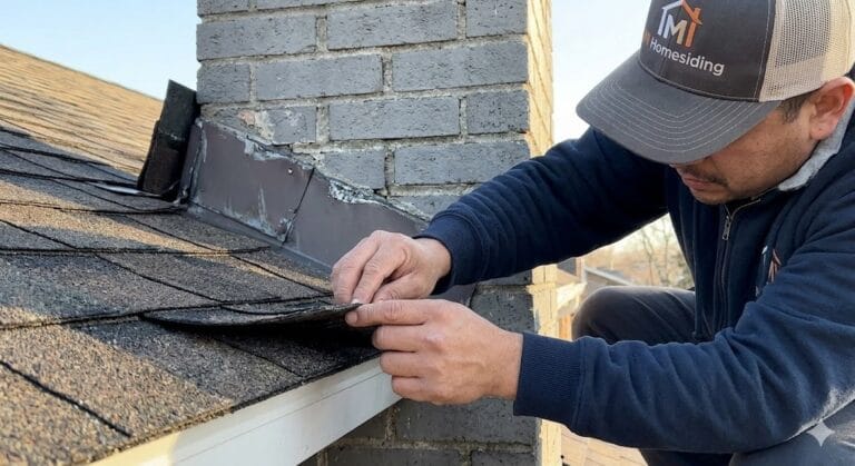 MI Homesiding & Roofing repairing structural wood rot in the soffit and fascia area on a Knoxville home.