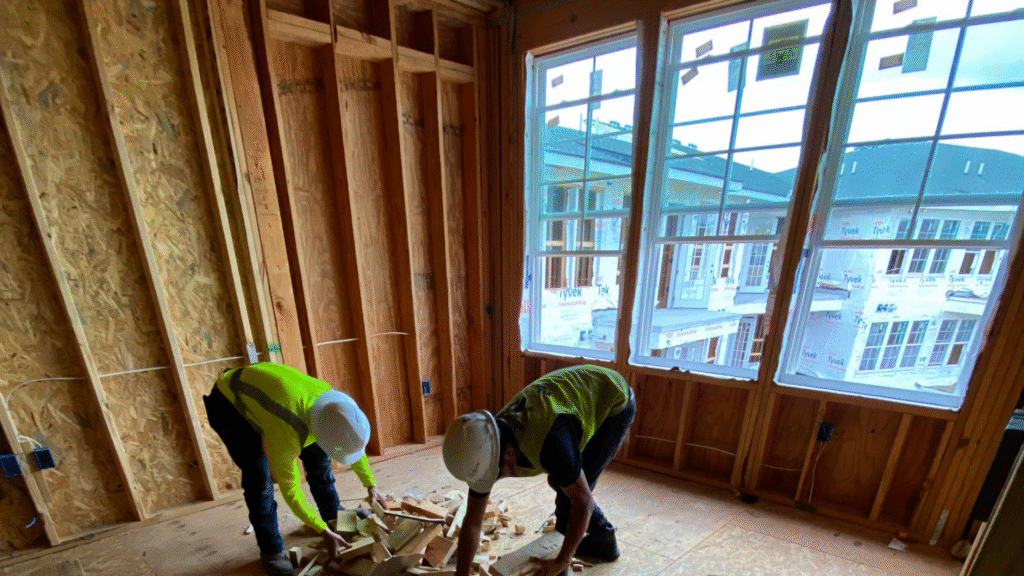 Technical inspection of window frame for glass replacement in Knoxville TN.