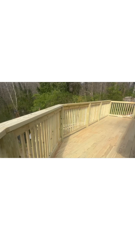 Properly cut and reinforced deck stair stringers for structural stability.