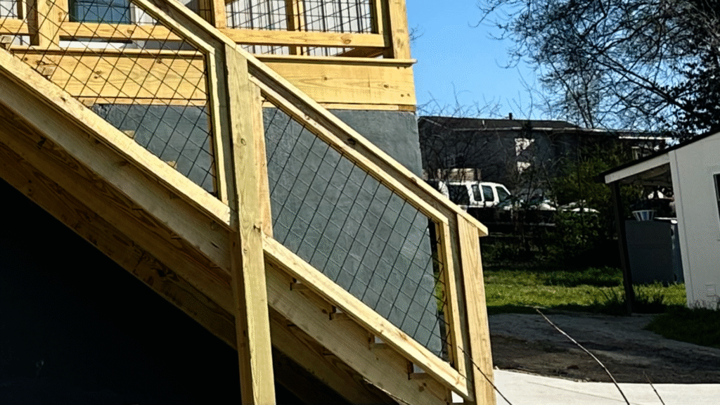 Detailed wood deck stair stringer installation Knoxville TN MI Homesiding & Roofing