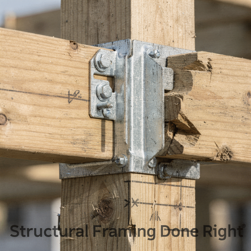 Removing and replacing rotted deck joists with pressure-treated lumber.