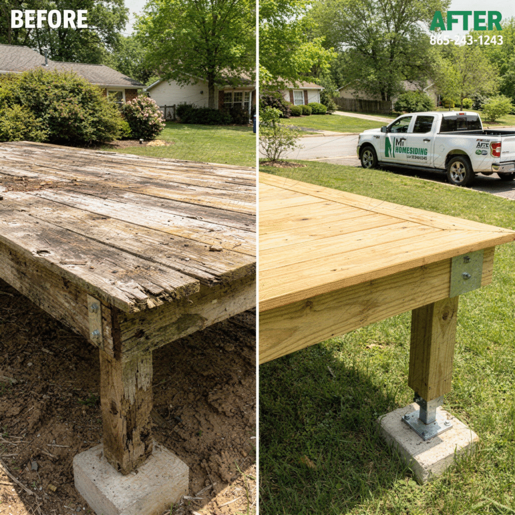 Evaluating structural deck rot to determine if repair or replacement is needed.