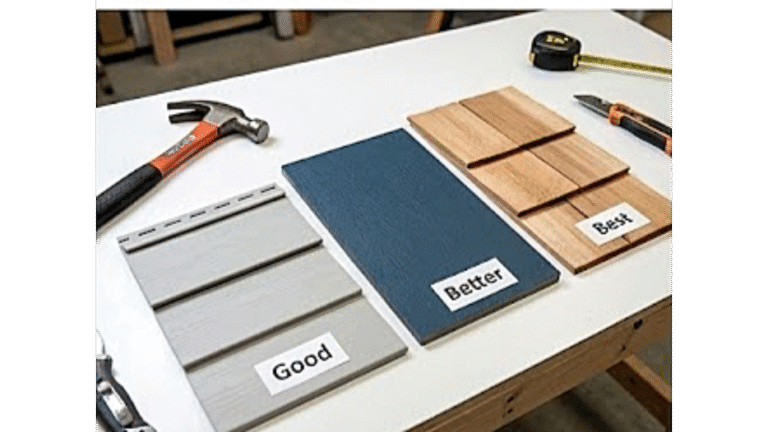 Comparación visual del costo de siding por MI Homesiding & Roofing: Una casa de nueva construcción con OSB limpio vs. un reemplazo de siding con tear-off completo y retiro de escombros.