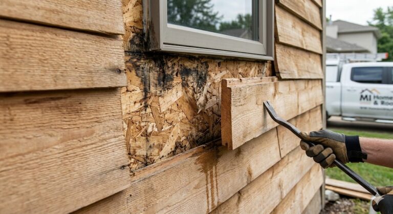 MI Homesiding & Roofing localiza humedad oculta antes de reparar.
