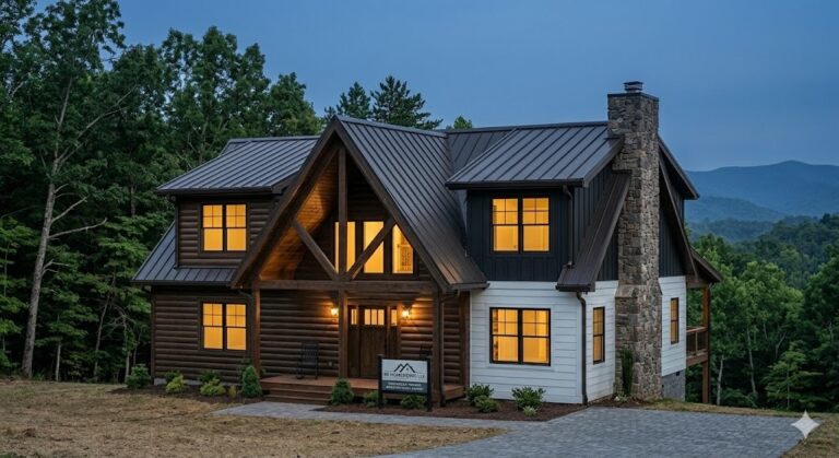 We specialize in complex, mixed-material siding designs that combine the rustic look of steel log siding with modern engineered wood finishes. Built to last in East Tennessee.