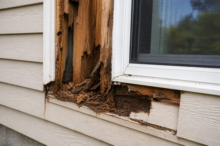 contractor installing window flashing and sealing around window