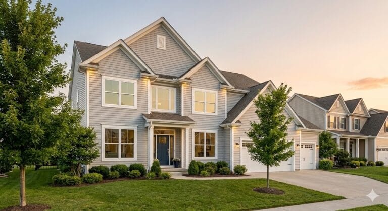 Wide-angle daytime photo of a premium residential home in Knoxville TN featuring gleeming new energy-efficient windows precisely installed and integrated by MI