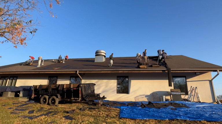 Standing seam metal roofing system installed on a luxury home in East Tennessee, providing maximum storm protection and durability.