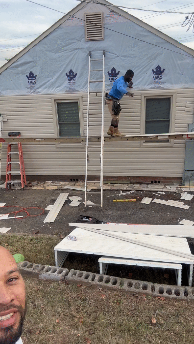 Close up of James Hardie fiber cement siding planks.
