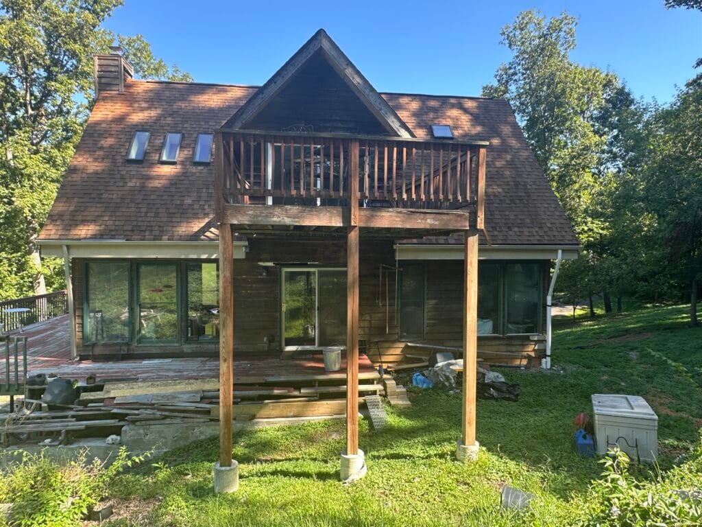 Deck framing with posts and beams exposed during construction in Knoxville, TN