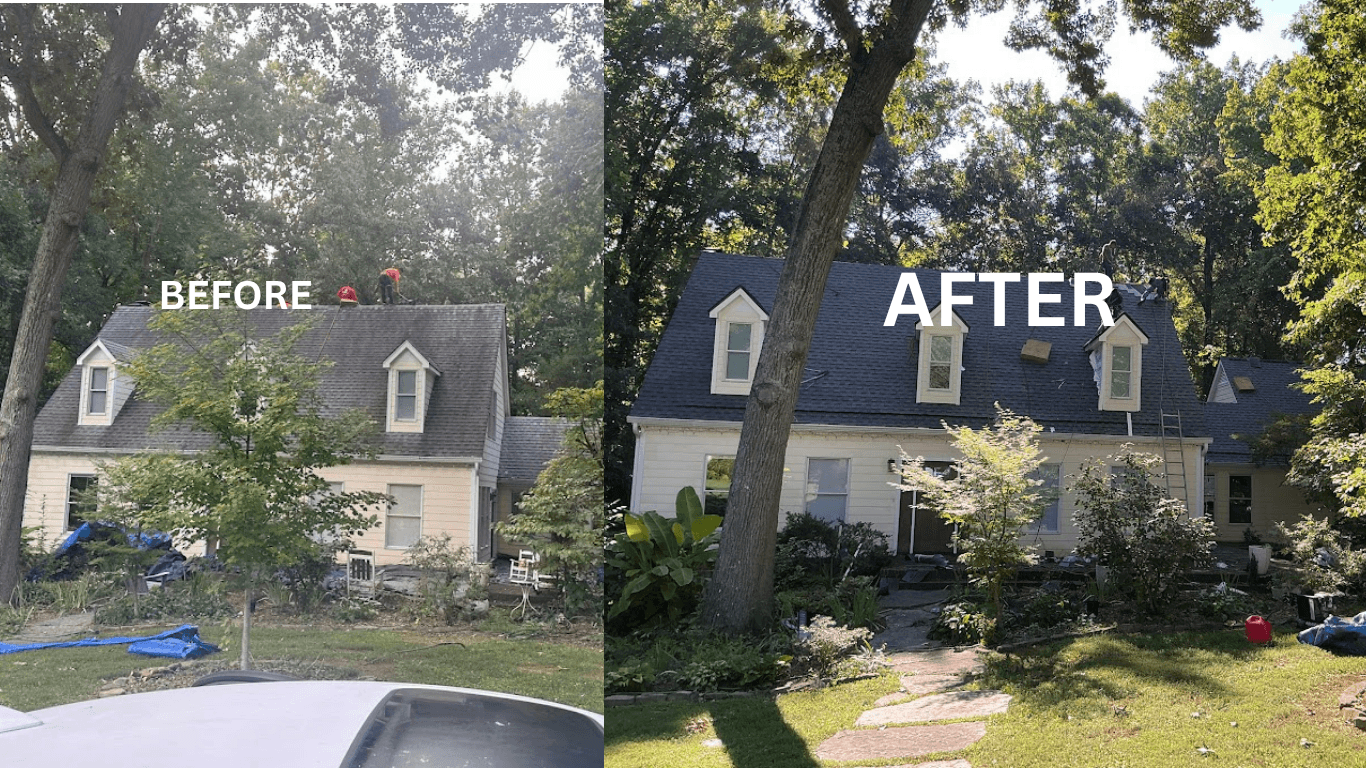 Before and after roof replacement in Farragut TN by MI Homesiding & Roofing